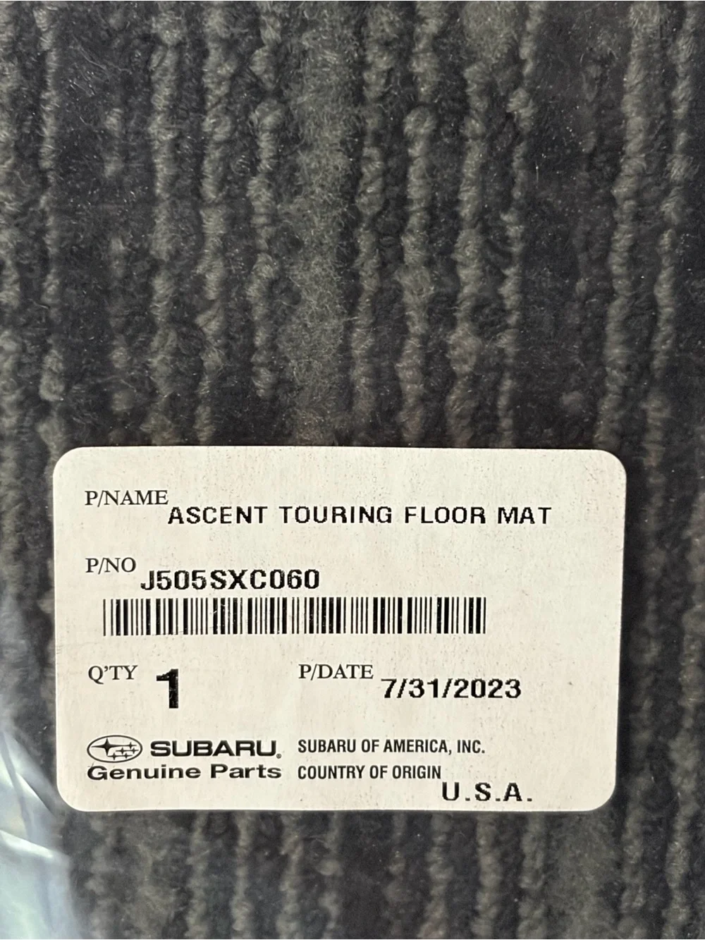Subaru Ascent Touring Gray Car Floor Mat - Textured Stripe Design - Picture 2 of 3